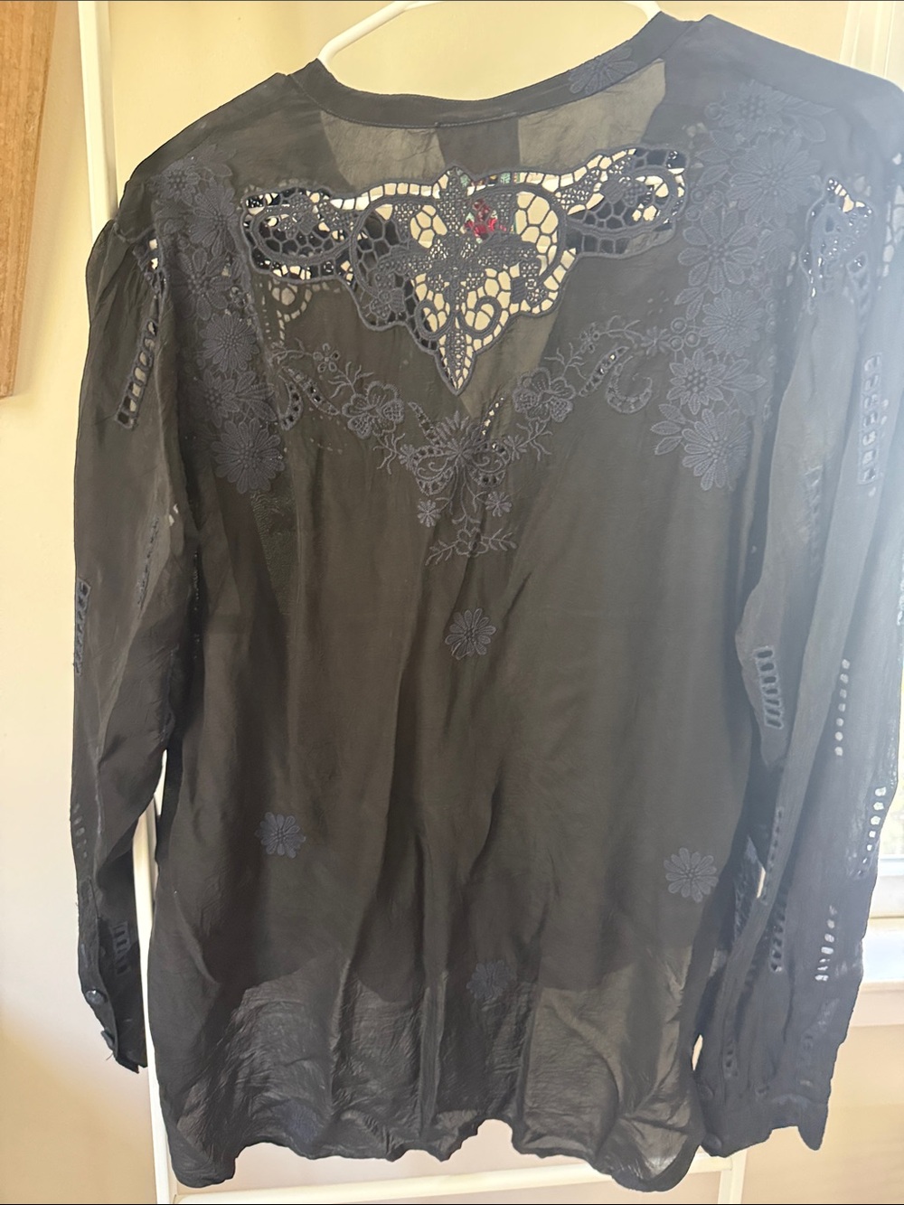 Johnny Was Black Lace Appliqué Sheer Blouse - Picture 6 of 6